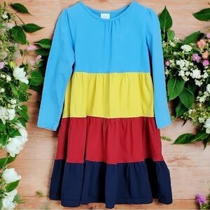 NEW Hanna Andersson Blue Yellow Red Twirly Colorblock Dress Girl’s Size 8